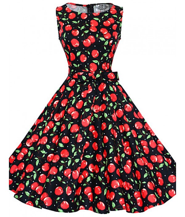 Women's 50s Vintage Cherry Rockabilly Hepburn Pinup Cos Party Swing Dress 570