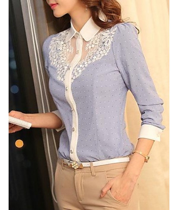 Women's Casual Lace Micro Elastic Long Sleeve Regular Blouse