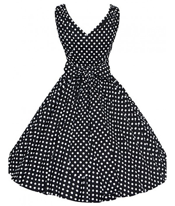 Women's 50s Vintage Polka Dots Rockabilly Hepburn Pinup Business Swing Dress ,Plus Size