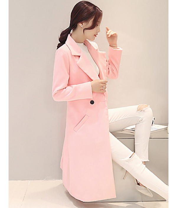 Fall Winter Going out Casual Women's Coat Solid Color Suit Collar Long Sleeve Long Section Maone Overcoat More Colors